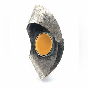 Mid-century Hammered Metal Abstract Brooch UNISEX